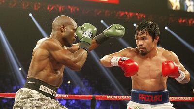 Manny Pacquiao shown during his April fight last year against Timothy Bradley, which he won to avenge a loss to Bradley two years earlier. Mike Young for The National / April 12, 2014
