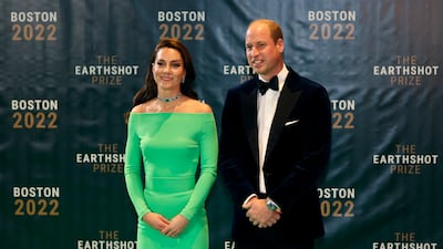 Britain's Prince William and his wife Kate at The Earthshot Prize awards ceremony in Boston. The Princess of Wales wore a lime green dress, rented for the occasion. AP Photo