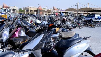 Hundreds of motorcycles and bikes are seized by Sharjah Police. Courtesy Sharjah Police