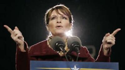 The Republican vice presidential candidate, Sarah Palin, speaks during a rally at Deep Run High school in Richmond, Virginia, yesterday.