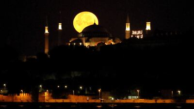 The Moon over the Hagia Sophia Grand Mosque in Istanbul. Reuters