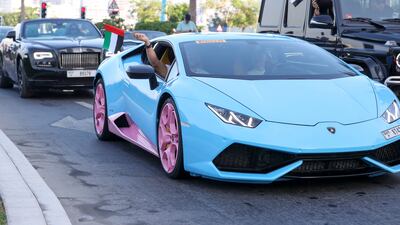 A Lamborghini Huracan taking part in the parade. Khushnum Bhandari / The National