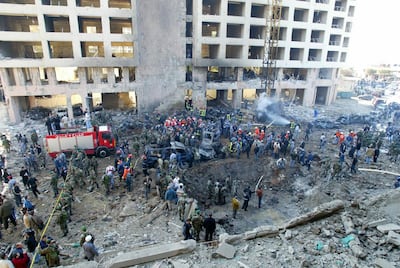 The site of the lorry bombing that killed former prime minister Rafiq Hariri and 21 bystanders, in central Beirut, on February 14, 2005. AFP