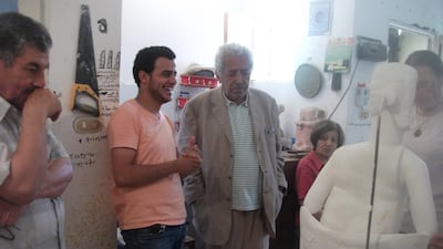 Adam Henein visiting Maged Mekhail's studio in 2015. Maged Mekhail
