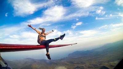 Her favourite jump to date involved her climbing on to and sitting on the wing of a glider