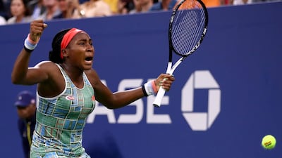Cori Gauff celebrates her first round success at the US Open. Getty