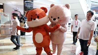 Mascots pose for a photo at the K-Culture event