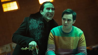 Nicolas Cage sinks his teeth into playing Dracula alongside his hapless aide Renfield (Nicholas Hoult). Photo: Universal Pictures