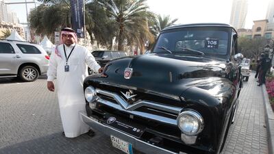 Abdulrahman Ghanas from Saudi Arabia with his classic truck won The Best Show in Classic Pick Up category, at the 5th Emirates Classic Car Festival. Jeffrey E Biteng / The National