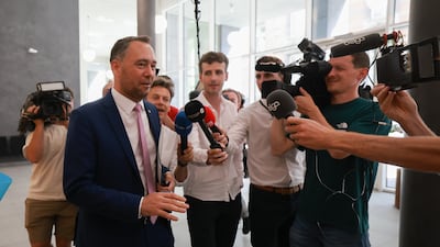 Belgium's Minister of Foreign Affairs Maxime Prevot arrives at the emergency meeting on Gaza on Thursday. EPA