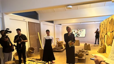 Sandra Poulson and curator Tosin Oshinowo in Poulson's exhibition Dust As An Accidental Gift