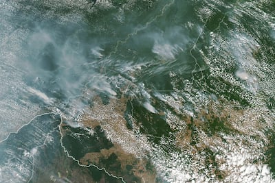 Nasa satellite image showing several fires burning in the Amazon. EPA