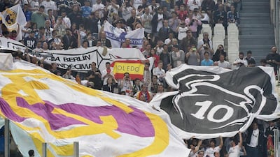 Visiting Real Madrid supporters shown during Tuesday night's Champions League semi-final first leg in Turin against hosts Juventus. Andrea Di Marco / EPA