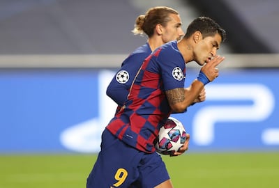 Luis Suarez after scoring against Bayern Munich. AP