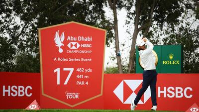 Tommy Fleetwood tees-off on the 17th hole. Getty