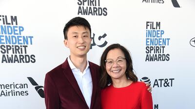Bing Liu and Diane Quon arrives at the 34th Film Independent Spirit Awards on Saturday, February 23, 2019. AP