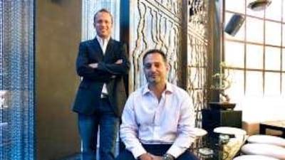Markus Thesleff (left) and Ramzy Abdul Majeed (right) co-founder of the luxury OKKU restaurant at the Monarch hotel in Dubai.