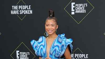 Storm Reid in Iris Van Herpen at the 45th annual E! People's Choice Awards at Barker Hangar in Santa Monica, California, on November 10, 2019. AFP / Jean-Baptiste Lacroix
