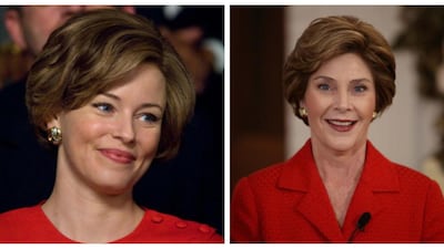 Elizabeth Banks as Laura Bush: ‘Hunger Games’ actress Banks took on the role of the popular first lady Laura Bush in the film ‘W’, saying: ‘I just wanted to honour her voice, her stillness and her hairstyle.’ Shutterstock, Getty Images