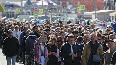 Russians queue to attend the ceremony. AFP