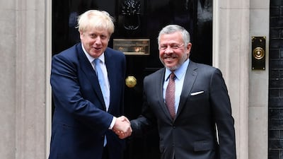 Boris Johnson and King Abdullah II of Jordan ahead of a working lunch and talks. AFP