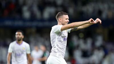 Marcus Berg celebrates his goal for Al Ain against Team Wellington. Chris Whiteoak / The National