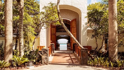 The entrance to the resort lobby. One&Only Le Saint Geran