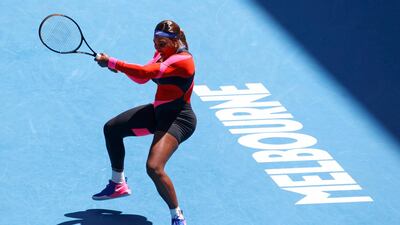 Serena Williams makes a backhand return to Anastasia Potapova. PA