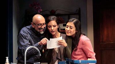 From left, Bernard White, Tala Ashe and Nadine Malouf in a scene from The Who & The What. Erin Baiano / Lincoln Center Theater / AP Photo
