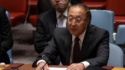 China's UN ambassador Zhang Jun speaks during a Security Council meeting earlier this month. AP
