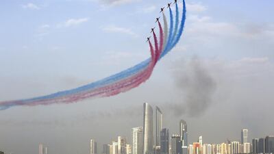 The Red Arrows wowed crowds last year during a performance over the Corniche in Abu Dhabi. Cpl Steve Buckley / CrownCopyright
