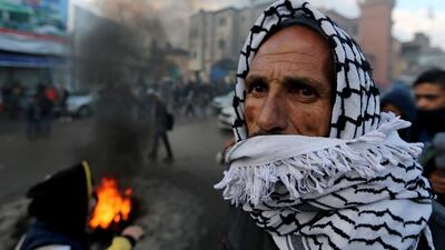 A Palestinian man looks on during a protest against the US President Donald Trump's Middle East peace plan, in the southern Gaza Strip January 29, 2020. Reuters