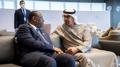Sheikh Mohamed and Macky Sall, president of Senegal. Hamad Al Kaabi / UAE Presidential Court