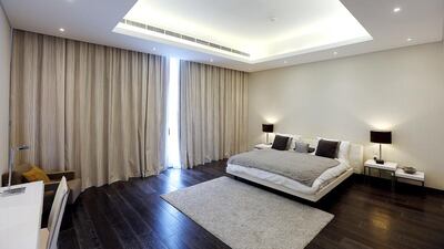 The bedroom area on the first floor in a five-bedroom Contemporary villa. Every villa has its own swimming pool, its own maid’s room and an external driver’s room. Satish Kumar / The National