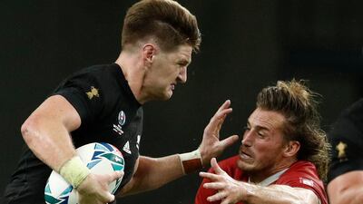 New Zealand's Jordie Barrett in action with Canada's Jeff Hassler, New Zealand v Canada - Oita Stadium, Oita, Japan. REUTERS