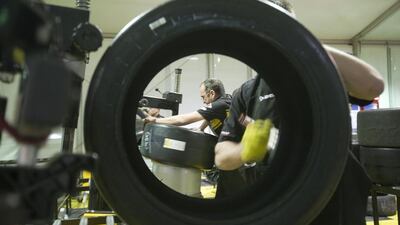 Dunlop tyre specialists work around the clock as teams prepare for the 24 Hours of Dubai. Mike Young / For The National