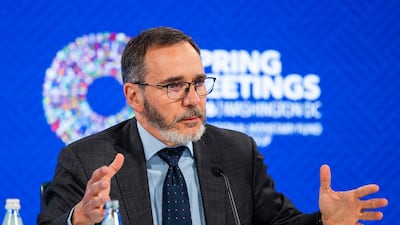 IMF chief economist Pierre-Olivier Gourinchas speaks during a press conference at the fund's headquarters in Washington. EPA