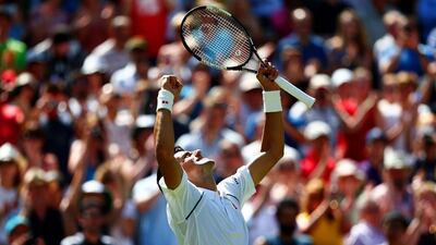 Novak Djokovic celebrates winning his Wimbledon 2015 first round match on Monday against Philipp Kohlschreiber. Julian Finney / Getty Images