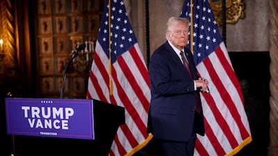 US president-elect Donald Trump after speaking at Mar-a-Lago in Palm Beach, Florida, on January 7. Reuters