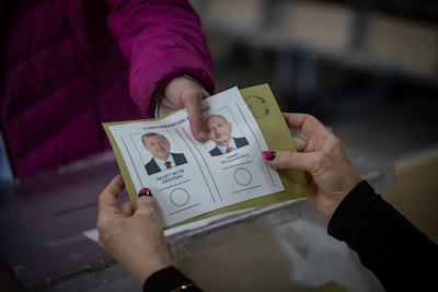 A ballot slip showing Turkish President Recep Tayyip Erdogan and CHP leader Kemal Kilicdaroglu in Ankara during the presidential election runoff in May. Getty