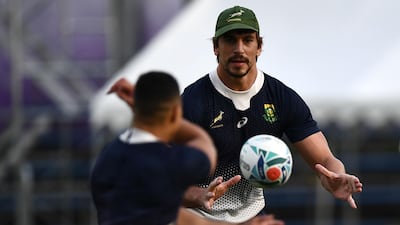 South Africa lock Eben Etzebeth takes part in a training session at Fuchu Asahi Football Park in Tokyo. AFP