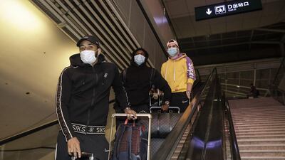 Players of the Wuhan Zall football team arrive at Wuhan railway station in Hubei, China. The team left Wuhan on January 5, 2020 for a training session in Guangzhou of Guangdong Province. Since then they have spent 104 days training in Malaga, Spain and other cities in Guangdong before finally returning. Getty
