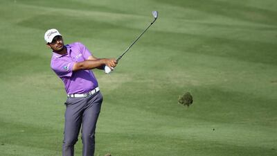 Gaganjeet Bhullar of India plays his second shot on the 16th hole during the final round of the Dubai Open at The Els Club Dubai on December 21, 2014 in Dubai, United Arab Emirates. (Photo by Francois Nel/Getty Images)