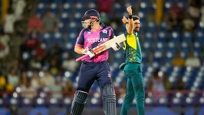 Australia bowler Mitchell Starc appeals unsuccessfully during the T20 World Cup match against Scotland. AP