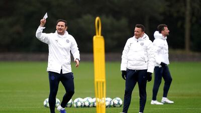 Chelsea manager Frank Lampard, left, and coach Joe Edwards. PA