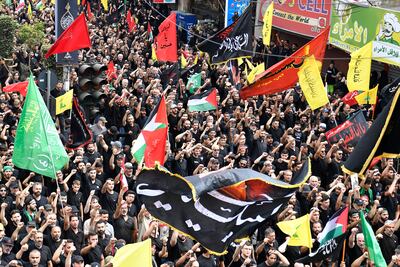 Hezbollah supporters gather to celebrate Ashura Day in Beirut, Lebanon, on Wednesday. EPA
