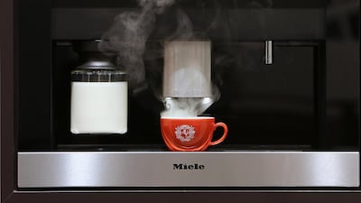Miele coffee maker making Cappuccino at Miele Gallery in Sama Tower in Dubai. The cost of this coffee maker is around Dh 17,000. Pawan Singh / The National