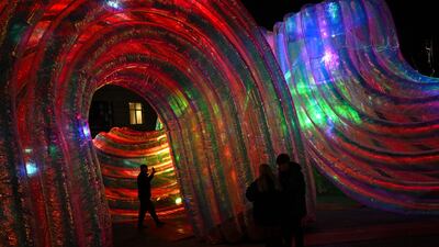 An art installation entitled 'Elysian and Elysian Arcs', by Atelier Sisu, at the Royal Albert Dock in Liverpool, England. AFP