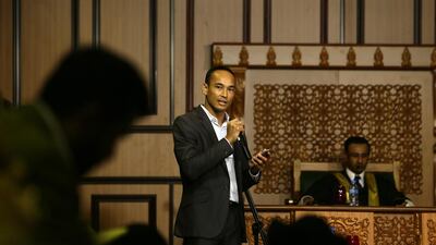 James Centenera, founder of the Tula after-school learning centres in the Philippines, at the Global Education and Skills Forum on Sunday. Jeffrey E Biteng / The National