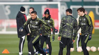 Manchester United's Casemiro and teammates at the Aon Training Complex on Wednesday, February 15, 2023, on the eve of their Europa League clash with Barcelona at the Camp Nou. Reuters